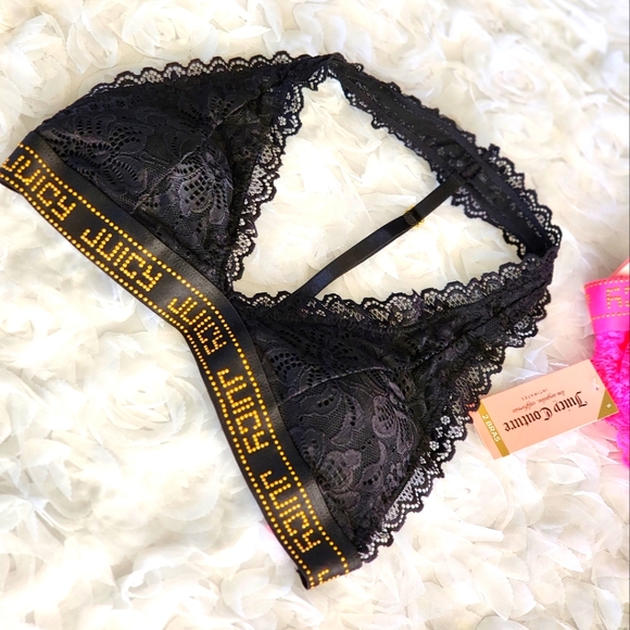 ❤️Sexy 2 Pack Lace Bralette Bra by Juicy Couture Hot Pink & Black Size Medium - Picture 2 of 9